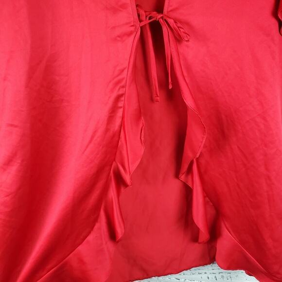 Victoria's Secret Red Satin Robe Heart Design Tie Closure, Ruffle Trim Romantic - Picture 5 of 9